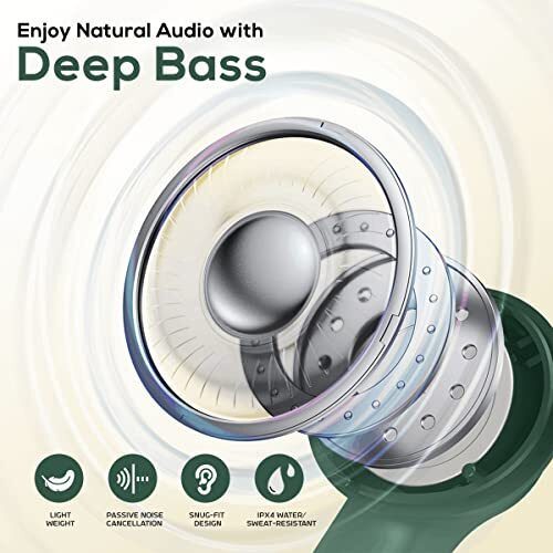 Ptron Bassbuds Tango Enc Bluetooth Truly Wireless In Ear Earbuds With Mic, Movie Mode, 40Hrs Playtime, Bluetooth Headphones 5.1, Deep Bass, Touch Control Tws Earbuds & Type-C Fast Charging (Green)