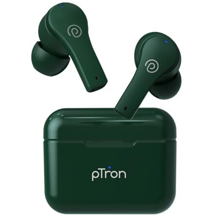 Ptron Bassbuds Tango Enc Bluetooth Truly Wireless In Ear Earbuds With Mic, Movie Mode, 40Hrs Playtime, Bluetooth Headphones 5.1, Deep Bass, Touch Control Tws Earbuds & Type-C Fast Charging (Green)