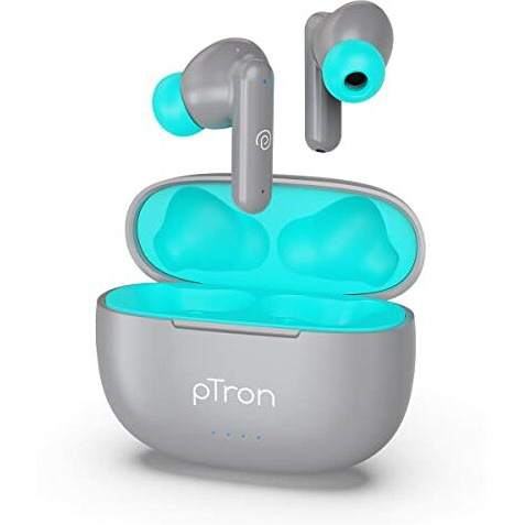 Ptron Newly Launched Bassbuds Zen In-Ear Wireless Tws Earbuds With Quad Enc Mic Trutalk, 50Hrs Playtime, Bluetooth Headphone 5.3 With Mic, Deep Bass, Touch Control, Type-C Fast Charging & Ipx4 (Grey)