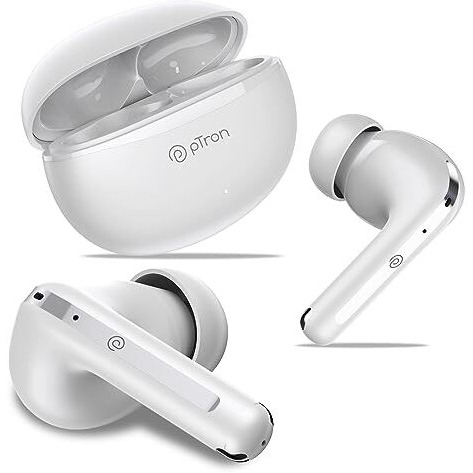 Ptron Newly Launched Zenbuds Evo X1 In-Ear Tws Earbuds,Quad Mic Trutalk Enc Calls,60Hrs Playtime,Movie/Music Modes,13Mm Drivers,Bt5.3 Headphone,Fast Typec Charging&Ipx5 Water-Resistant,White,Wireless