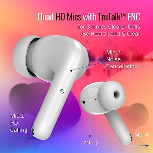 Ptron Newly Launched Zenbuds Evo X1 In-Ear Tws Earbuds,Quad Mic Trutalk Enc Calls,60Hrs Playtime,Movie/Music Modes,13Mm Drivers,Bt5.3 Headphone,Fast Typec Charging&Ipx5 Water-Resistant,White,Wireless