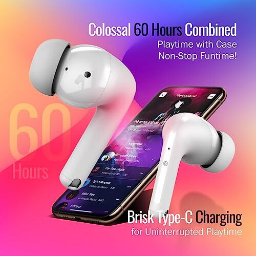 Ptron Newly Launched Zenbuds Evo X1 In-Ear Tws Earbuds,Quad Mic Trutalk Enc Calls,60Hrs Playtime,Movie/Music Modes,13Mm Drivers,Bt5.3 Headphone,Fast Typec Charging&Ipx5 Water-Resistant,White,Wireless
