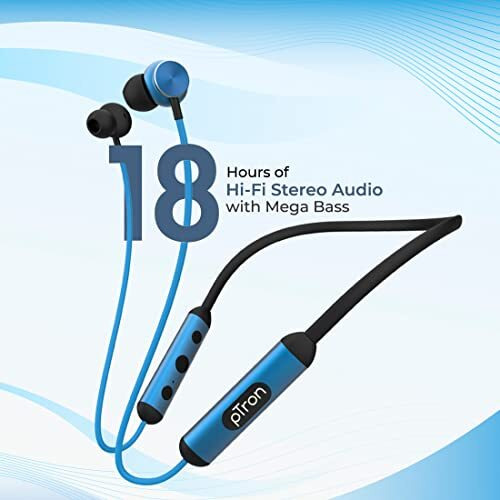 Ptron Intunes Ultima In-Ear Wireless Earphones With Mic, 18 Hrs Music With Mega Bass, Bluetooth 5.0 Neckband, Lightweight, Voice Assistant, Type-C Fast Charging, Ipx4 Water Resistant (Black & Blue)
