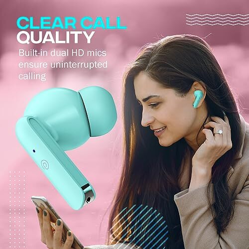 Ptron Bassbuds Duo In-Ear Wireless Earbuds, Immersive Sound, 32Hrs Playtime, Clear Calls Tws Earbuds, Bluetooth V5.1 Headphone, Type-C Fast Charging, Voice Assistant & Ipx4 Water Resistant(Mint Green)
