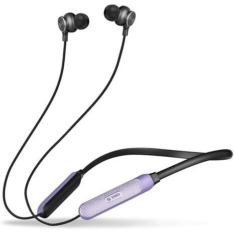 Zimo Aeroflex Bluetooth 5.2 Wireless In-Ear Headphones, 18Hrs Playtime, Deep Bass, Hd Calls, Dual Device Pairing, Voice Assist, Type-C Fast Charge Wireless Neckband, Ipx4 Water Resistant(Purple/Black)