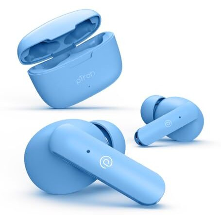 Ptron Bassbuds Duo In-Ear Wireless Earbuds, Immersive Sound, 32Hrs Playtime, Clear Calls Tws Earbuds, Bluetooth V5.1 Headphone, Type-C Fast Charging, Voice Assist & Ipx4 Water Resistant (Blue Matt)