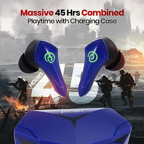 Ptron Newly Launched Bassbuds B91 Plus Tws Earbuds With 38Ms Gaming Low Latency, Ai-Enc Stereo Calls, 45Hrs Playtime, Dual Hd Mic, In-Ear Bluetooth 5.3 Headphones, Fast Type-C Charging & Ipx5 (Blue)