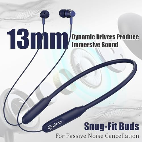 Ptron Tangent Flex Bluetooth 5.3 Wireless In-Ear Headphone With Mic, 38Hrs Playtime, 13Mm Driver, Dual Device Pairing Wireless Neckband, Type-C Fast Charge, Magnetic Buds & Ipx5 Water Resistant (Blue)