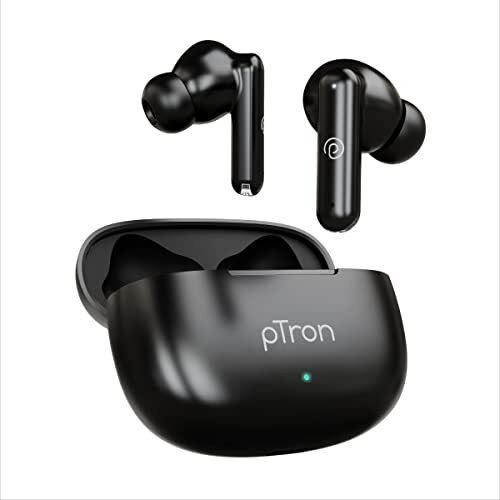 Ptron Bassbuds Air In-Ear Tws Earbuds With Deep Bass, 32Hrs Playtime, Built-In Hd Mic, Bluetooth V5.1, Touch Control, Type-C Fast Charging, Voice Assistant & Ipx4 Water Resistant (Pearl Black)