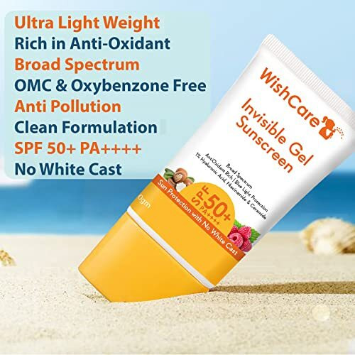Wishcare Invisible Gel Sunscreen Spf 50+ Pa++++ For Oily And Dry Skin - Light Weight Oil Free Gel Sunscreen With No White Cast 50G