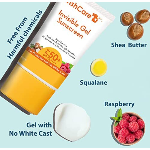 Wishcare Invisible Gel Sunscreen Spf 50+ Pa++++ For Oily And Dry Skin - Light Weight Oil Free Gel Sunscreen With No White Cast 50G