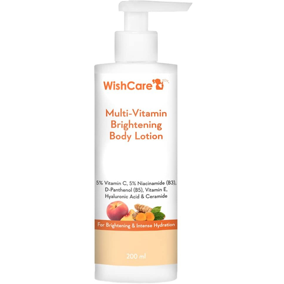 Wishcare Multi-Vitamin Brightening Body Lotion - 5% Vitamin C, 5% Niacinamide(B3), Panthenol(B5), Vitamin E, Turmeric & Kakadu Plum - For Men & Women - 200 Ml