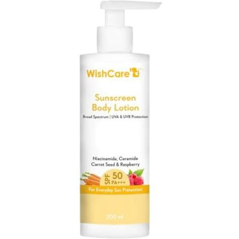 Wishcare Sunscreen Body Lotion With Spf 50 Pa+++ - Broad Spectrum Uva & Uvb Protection, No White Cast, Enriched With Carrot Seed & Raspberry - Body Sunscreen Lotion 200Ml