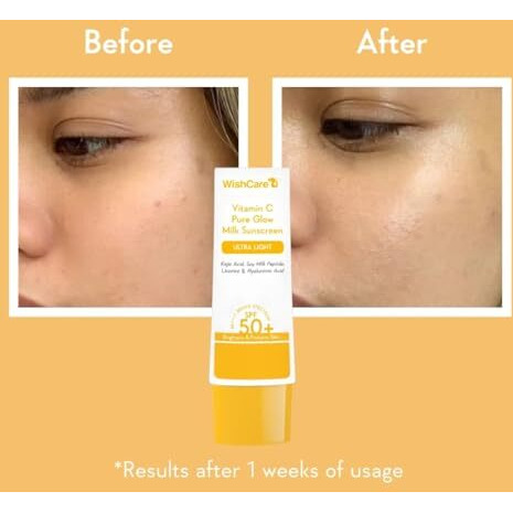 Wishcare Vitamin C Pure Glow Milk Sunscreen Spf 50 Pa++++ - Ultra Light Weight, Oil Free With Broad Spectrum Protection & No White Cast - 50G