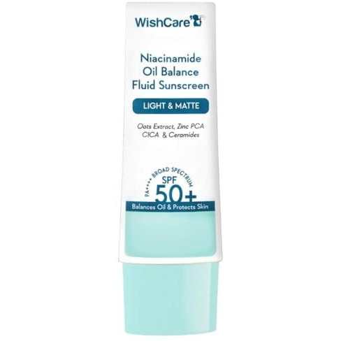 Wishcare 5% Niacinamide Oil Balance Fluid Sunscreen Spf 50 Pa++++ With 8 Hrs+ Spf Protection- Lightweight Matte Sunscreen Spf 50 For Oily Skin & No White Cast 50G