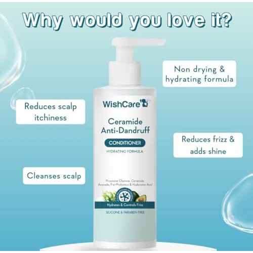 Wishcare Ceramide Anti Dandruff Conditioner For Dry & Frizzy Hair - Piroctone Olamine, Pre+Probiotics & Hyaluronic Acid 200Ml