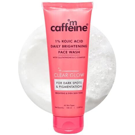 Mcaffeine Clear Glow 1% Kojic Acid Daily Brightening Face Wash With Glutathione For Dark Spots & Pigmentation |Brightens Skin |Face Wash For Men & Women | Non-Drying, Fragrance Free - 100Ml