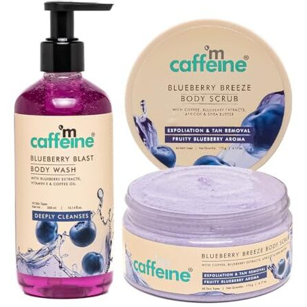 Mcaffeine Blueberry Blast Detan & Cleanse Duo For Glowing Skin| Deep Cleanses, Exfoliates, Nourishes| Blueberry Body Wash - 300Ml & Bluberry Scrub - 175 G | Fruity Blueberry Aroma For Men & Women