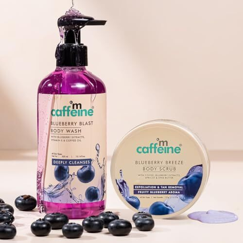 Mcaffeine Blueberry Blast Detan & Cleanse Duo For Glowing Skin| Deep Cleanses, Exfoliates, Nourishes| Blueberry Body Wash - 300Ml & Bluberry Scrub - 175 G | Fruity Blueberry Aroma For Men & Women