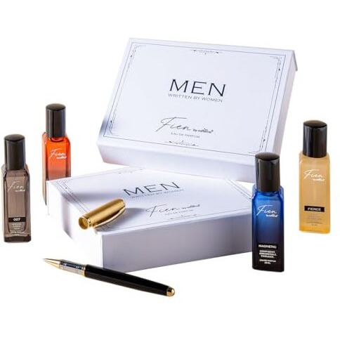 Fien Perfume Men Written By Women | Perfume Gift Set For Men | 12 Hrs Long Lasting Eau De Parfum With 007, Fierce, Slow Kiss & Magnetic | Valentine Gift For Him, Birthday, Anniversary | Perfume For Men | Fien By Mcaffeine Perfume | Oud, Citrusy, Fresh & Aquatic Scents - 20Ml X 4