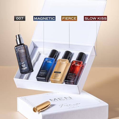 Fien Perfume Men Written By Women | Perfume Gift Set For Men | 12 Hrs Long Lasting Eau De Parfum With 007, Fierce, Slow Kiss & Magnetic | Valentine Gift For Him, Birthday, Anniversary | Perfume For Men | Fien By Mcaffeine Perfume | Oud, Citrusy, Fresh & Aquatic Scents - 20Ml X 4