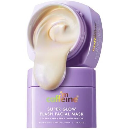 Mcaffeine Super Glow Flash Facial 25% Aha+Bha+Pha Face Mask | 5 Mins Glow Face Pack | Instant Brightening | Unclogs Pores, Removes Blackhead & Dead Skin | Tan Removal | Color Changing Mask - 50Gm