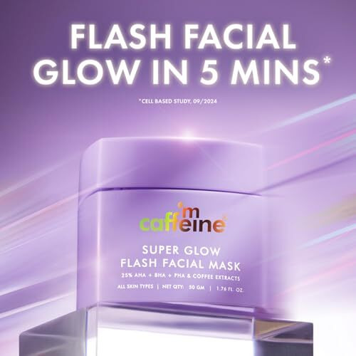 Mcaffeine Super Glow Flash Facial 25% Aha+Bha+Pha Face Mask | 5 Mins Glow Face Pack | Instant Brightening | Unclogs Pores, Removes Blackhead & Dead Skin | Tan Removal | Color Changing Mask - 50Gm
