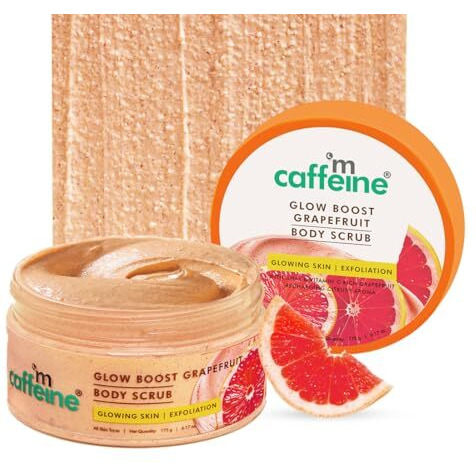Mcaffeine Glow Boost Grapefruit Body Scrub | Tan Removal | Aha- Lactic & Glycolic Acid, Niacinamide | Vitamin C Rich Grapefruit For Glowing, Soft & Smooth Skin | Remove Dry, Dead Skin | Fruity Grapferuit Aroma - 175G