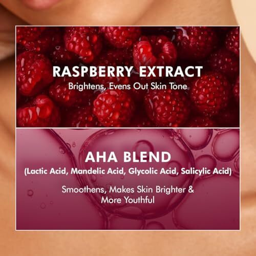 Mcaffeine Brightening Raspberry Body Scrub | Tan Removal | Ahas - Lactic & Glycolic Acid, Niacinamide | Vitamin C Rich For Brighter, Soft Skin | Remove Dry, Dead Skin | Fruity Berries Aroma - 175G