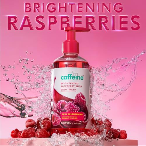 Mcaffeine Brightening Body Wash - 300 Ml With Fruity Raspberry Fragrance | De-Tans & Deep Cleanses With Vitamin C Rich| 5% Glycerin For Hydrated & Soft Skin | Fragrance Shower Gel For Women And Men