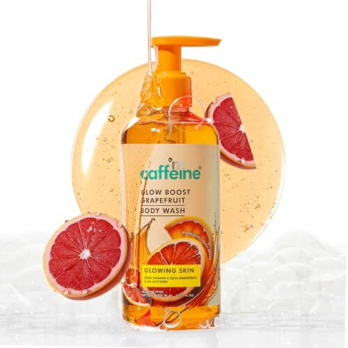 Mcaffeine Glow Boost Grapefruit Body Wash | Fruity Grapefruit Aroma | Vitamin C Rich & 5% Glycerine | Deep Cleanse, Detan For Soft & Smooth Skin | Fragrance Shower Gel For All Skin Types- 300 Ml