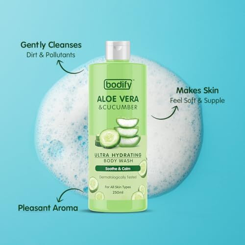 Bodify Aloe Vera & Cucumber Ultra Hydrating Body Wash, 250 Ml | Soothe & Calm | Paraben Free | All Skin Types