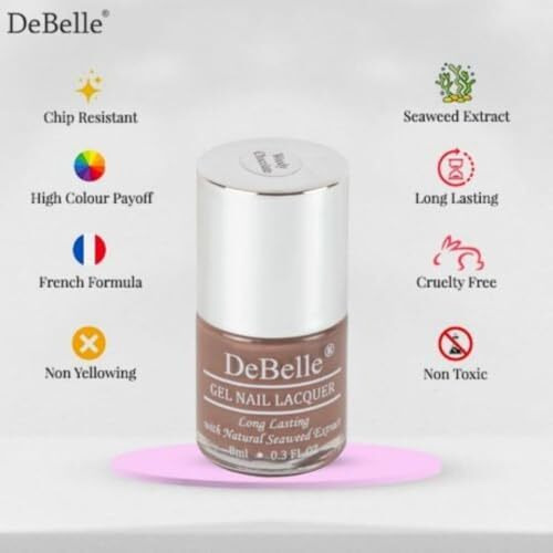 Debelle Gel Glossy Finish Nail Lacquer Woody Chocolate (Light Chocolate Brown) 8Ml - Enriched With Natural Seaweed Extract, Cruelty Free, Toxic Free