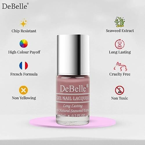 Debelle Gel Nail Polish Blissful Elizabeth(Light Pink Mauve Nail Paint)|Non Uv - Gel Finish |Chip Resistant | Seaweed Enriched Formula| Long Lasting|Cruelty And Toxic Free| 6Ml