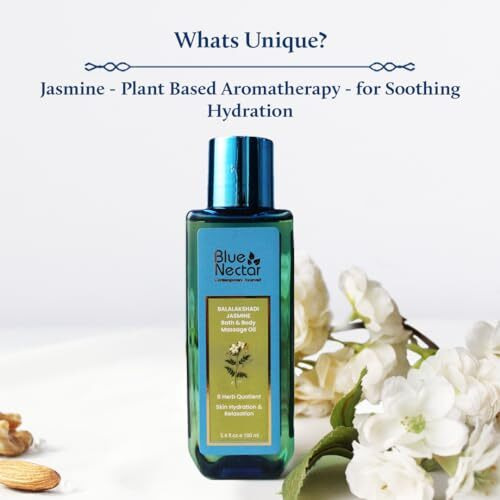 Blue Nectar Body Oil For Women & Men | Bath & Body Massage Oil With Ashwagandha & Natural Jasmine Oil | Plant Based Aromatherapy (8 Herbs, 100Ml)