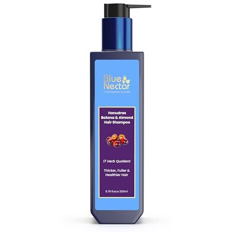Blue Nectar Batana Hair Shampoo For Fuller & Stronger Hair | Organic Shampoo For Dry, Frizzy, Curly, And Wavy Hair | Redensyl Alternate | Shampoo For Women & Men (17 Herbs, 200Ml)