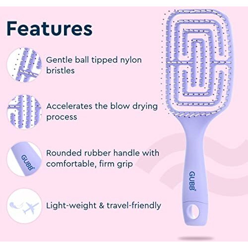 Gubb Paddle Vent Hair Brush Broad With 3-In-1 Function Detangles The Hair | Ideal For Thick And Thin Hair Growth | Nylon, Soft Bristles For Deep Penetration & Ball Tips That Massage The Scalp & Helps In Making Ponytail | Hair Brush For Men & Women