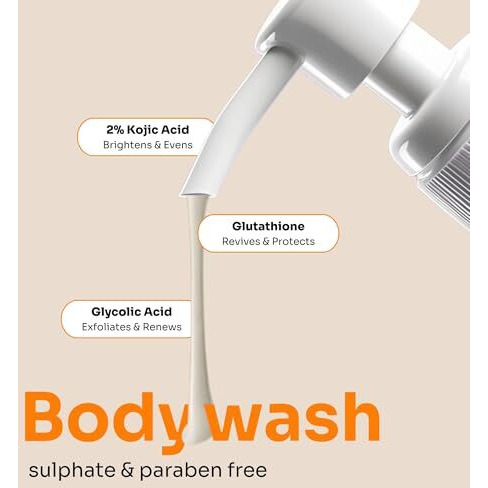 Elvey Essentials Glo Body Wash With 2% Kojic Acid, Glutathione, Glycolic Acid & Arbutin For Body Brightening, Tan Removal & Glow (200Ml)