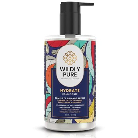 Wildly Pure Natural Conditioner For Dry & Frizzy Hair| Deep Conditioning & Smoothening| Natural Biolipid Complex For 72 Hours Of Smoothening | 70% Frizz Reduction In One Wash| Strenthinening & Repair For Damaged Hair| Men & Women| 300Ml (Hydrate)