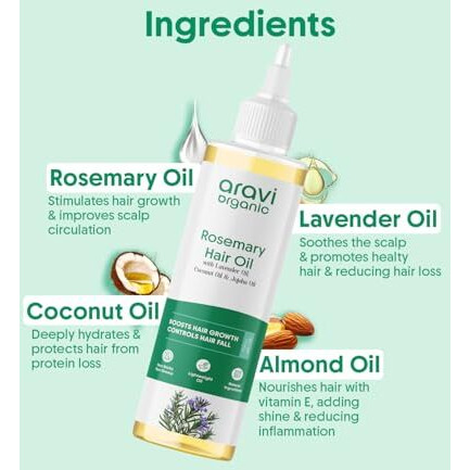 Aravi Organic Rosemary Lavender Hair Oil For Healthy Scalp, Hair Roots - 100% Pure & Natural - For Hair Growth & Hair Fall Control - 200 Ml