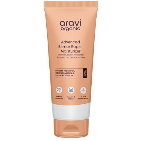 Aravi Organic Advanced Barrier Repair Moisturizer - With Ceramide, Peptide, Hyaluronic Acid & Cica - For Deep Moisturizing, Strengthening & Skin Barrier Repair - For All Skin Types - 100 Gm