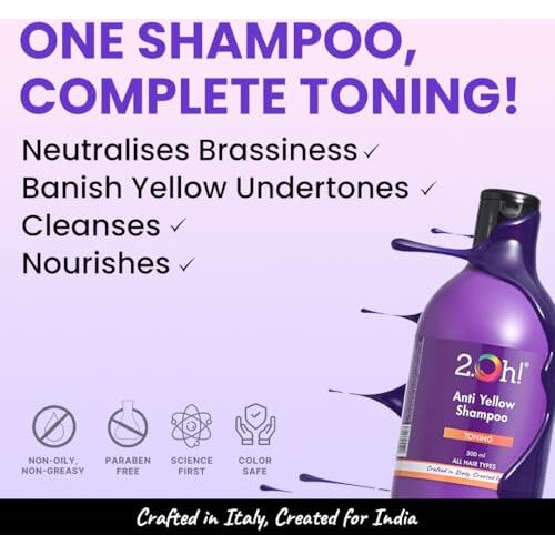 2.Oh Italian Anti Yellow Shampoo | Purple Shampoo For Coloured, Highlighted, Blonde Hair | Neutralising Hair Toner For Bleached Hair | Blue Shampoo For Grey Hair | With Argan Oil For Dry Frizzy Hair
