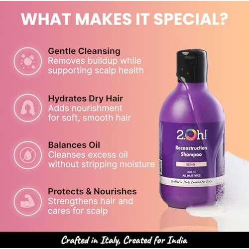 2.Oh Italian Reconstruction Shampoo For Dry Hair | Tri-Surfactant Repair Shampoo For Frizzy Hair | Dry Hair Shampoo For Women | Daily Use Shampoo For Men | Shampoo For Oily Scalp | Argan Oil Glycerin