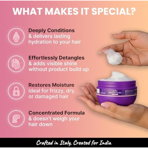 2.Oh Italian Reconstruction Hair Mask For Frizzy Hair | Hair Mask For Damaged Hair With Deep Conditioning Concentrate | Repair Mask For Dry Hair | Argan Oil Hair Spa Cream For Women And Men
