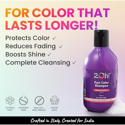 2.Oh Italian Post Color Shampoo With Color Protect Complex | Daily Use Shampoo For Coloured Hair With Ph 4.5 | Anti Frizz Shampoo For Color Treated Hair | Colour Protect Shampoo For Women And Men