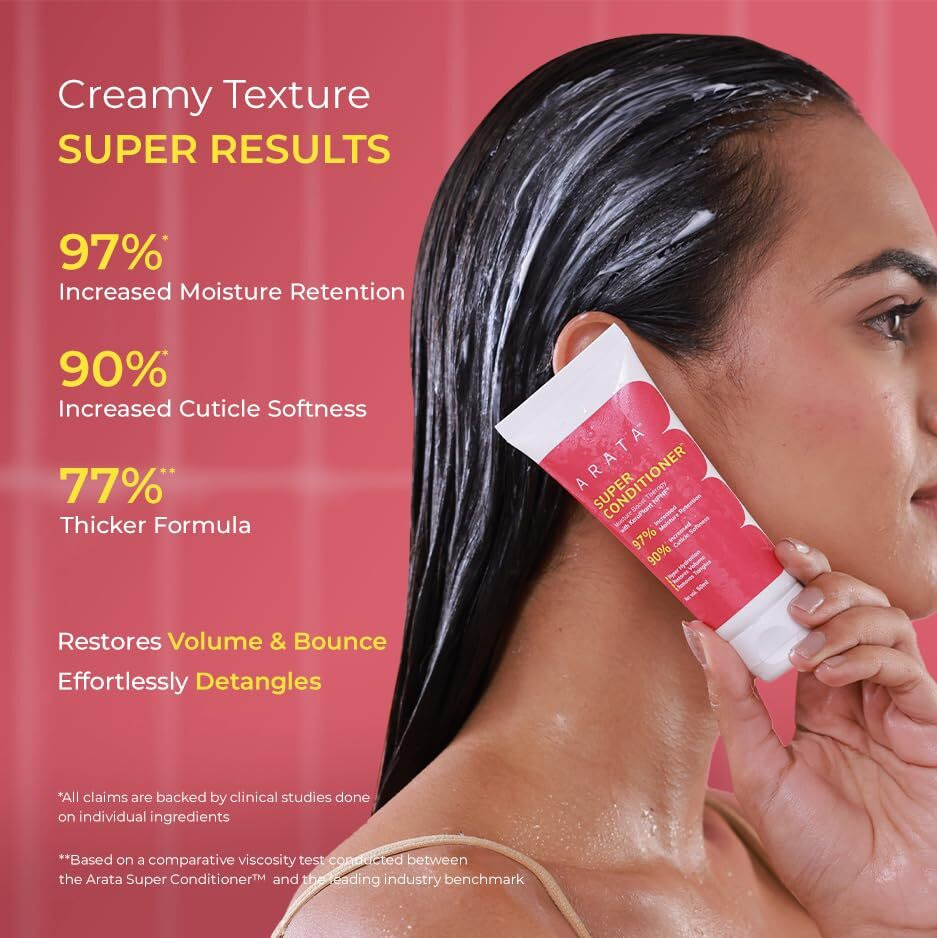 Arata Super Conditioner For Frizzy Hair | Increases Hydration By 97%,Softness By 90% | With Keratin & Rice Water For Smooth, Shiny Hair | Hair Conditioner For Women & Men | For All Hair Types | 50Ml
