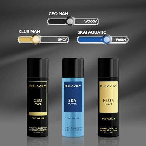Bella Vita Luxury Unisex Body Parfum Deo Spray Gift Set,Pack Of 3 X 150 Ml, No Gas Long Lasting Premium Fragrance Deodorant|Ceo Men|Skai Aquatic|Klub Men|With Tonka, Bergamot & Vanilla