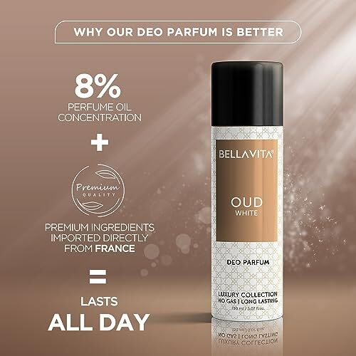 Bella Vita Luxury Oud White No Gas Body Spray Deodorant Parfum For Men With Orange, Fressia & Tobacco | Woody Long Lasting Body Perfume Deo 150 Ml
