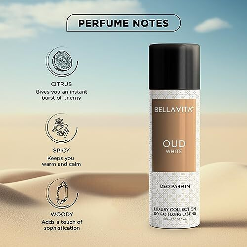 Bella Vita Luxury Oud White No Gas Body Spray Deodorant Parfum For Men With Orange, Fressia & Tobacco | Woody Long Lasting Body Perfume Deo 150 Ml