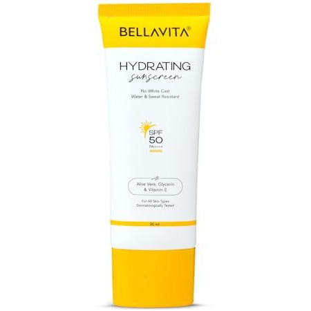 Bellavita Water Based Hydrating Sunscreen, Spf 50, Lightweight Pa+++, For All Skin Types, No White Cast, Non - Greasy Finish, Uv Protection, Broad Spectrum, For Men & Women, 50Ml